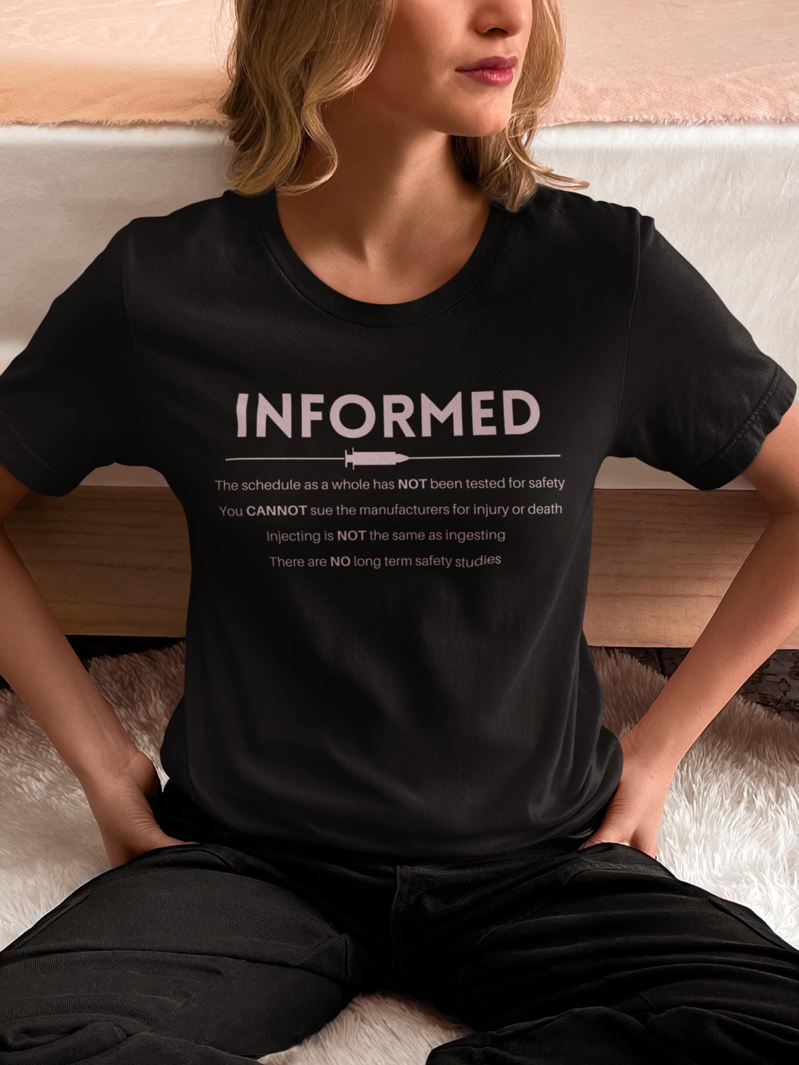 Informed T-Shirt T-Shirt Injecting Truth X-Small Black with Pink Letters 
